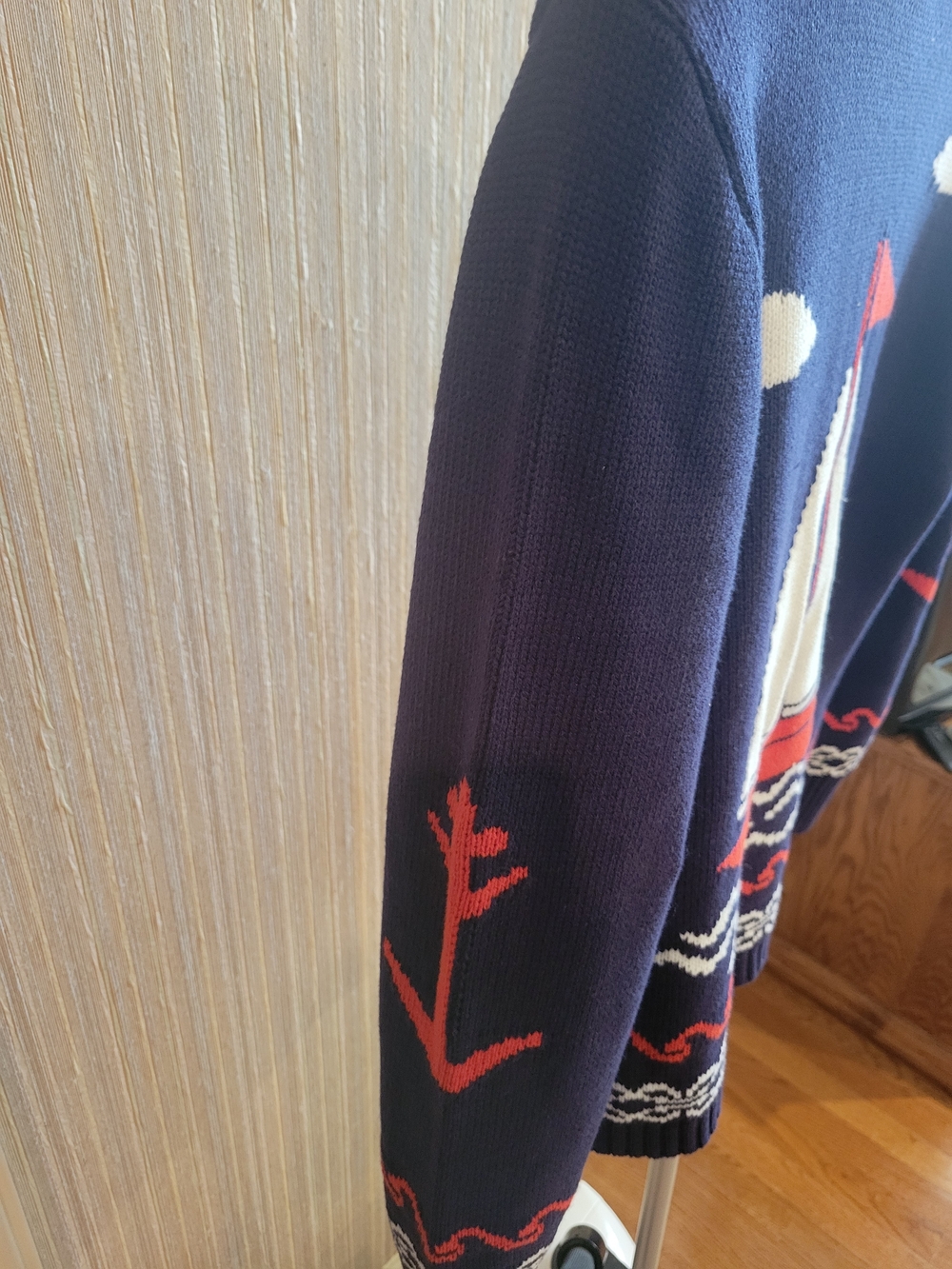 Marled Navy Blue Red White Nautical Cardigan Sweater NWT Medium - Picture 3 of 9